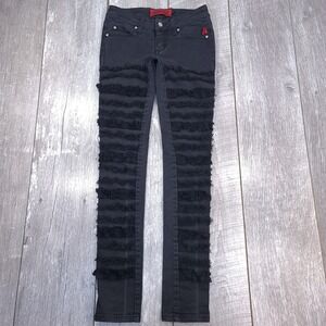 Tripp NYC Skinny Jeans Women Size 3 Black Ruffle Lace Front Skull Rivet Goth